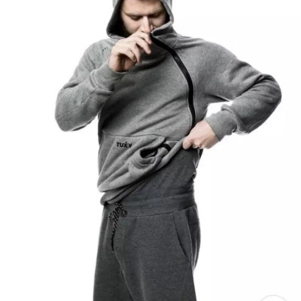 Tuxy Suit One Piece Sweatshirt Hoodie & Pants Jumpsuit  Loungwear Gray Men's S - Picture 10 of 10